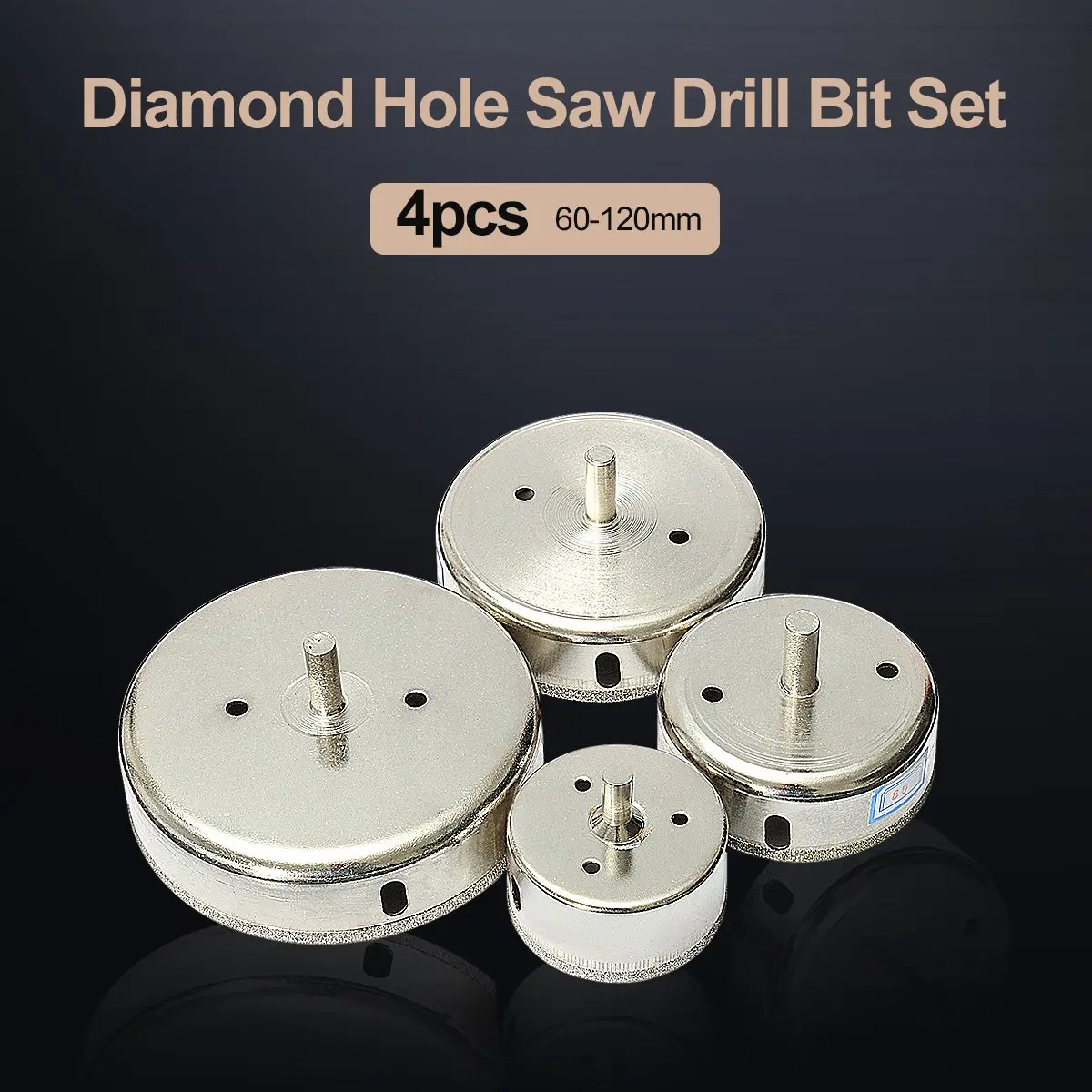 4Pcs 60//80//100//120 Mm Diamond Hole Saw Tile Set Drill Bit For Ceramic Glass
