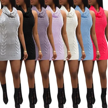 

Women Sexy Sleeveless Turtleneck Sweaters Clubwear Backless Knitted Sweater Tops Jumper Femme