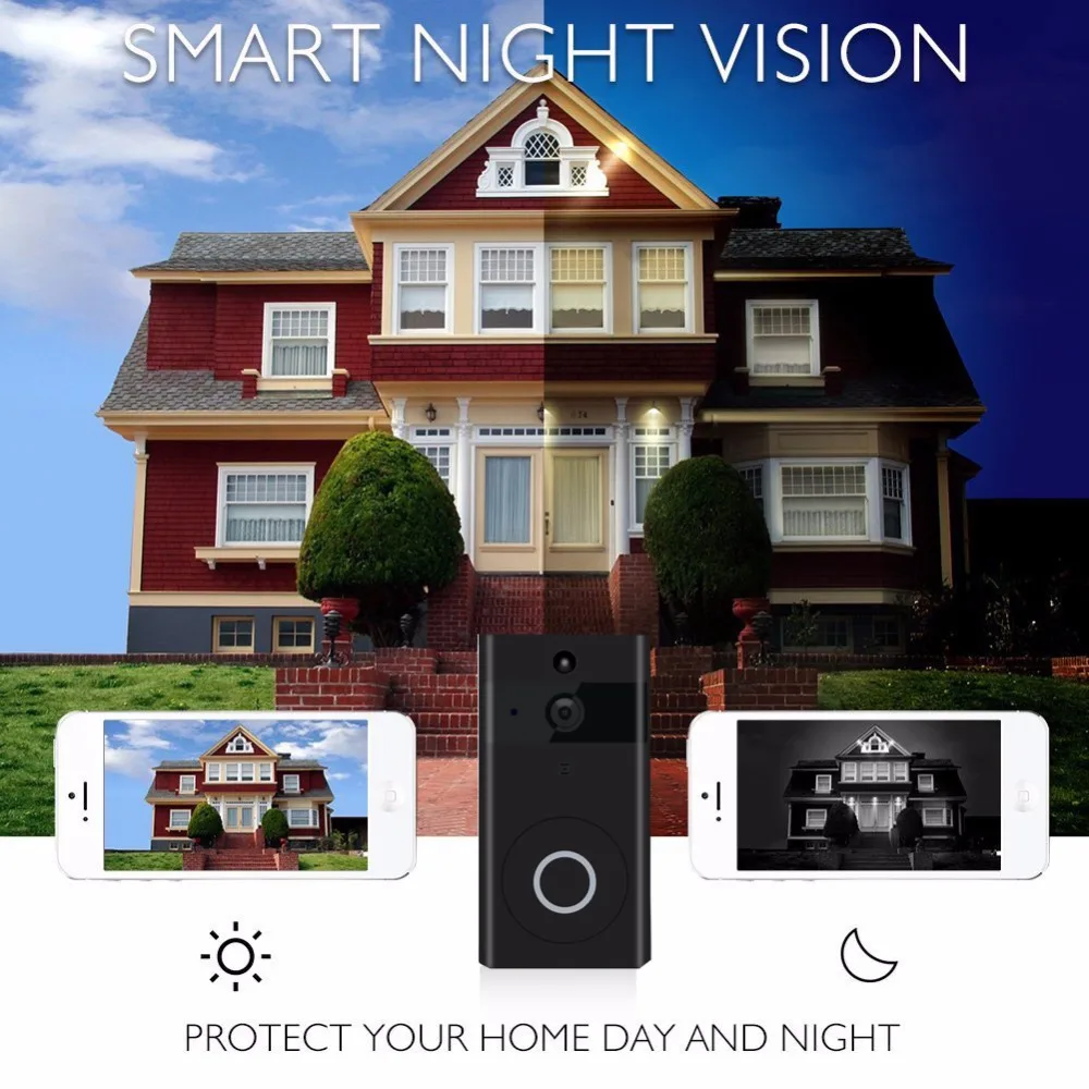 Kruiqi Video Doorbell Camera Wireless 720P Intercom Doorbell with IR Night Vision Move Detection Two-Way Audio Camera Doorbell