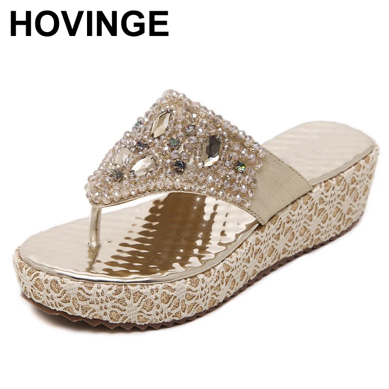 

HOVINGE woman slippers diamond slopes fashion women's slippers large size clip sand beach woman comfortable non-slip shoes