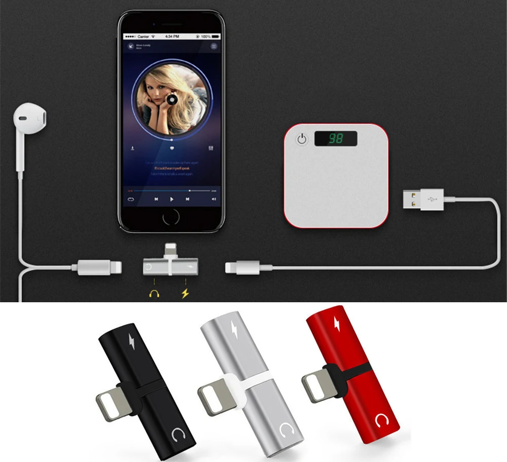 

XBERSTAR 2in1 For Lightning Converter Convert to 3.5mm Jack Audio Adapter for Lightning for iPhone 8 7 Plus X Charger Earphone