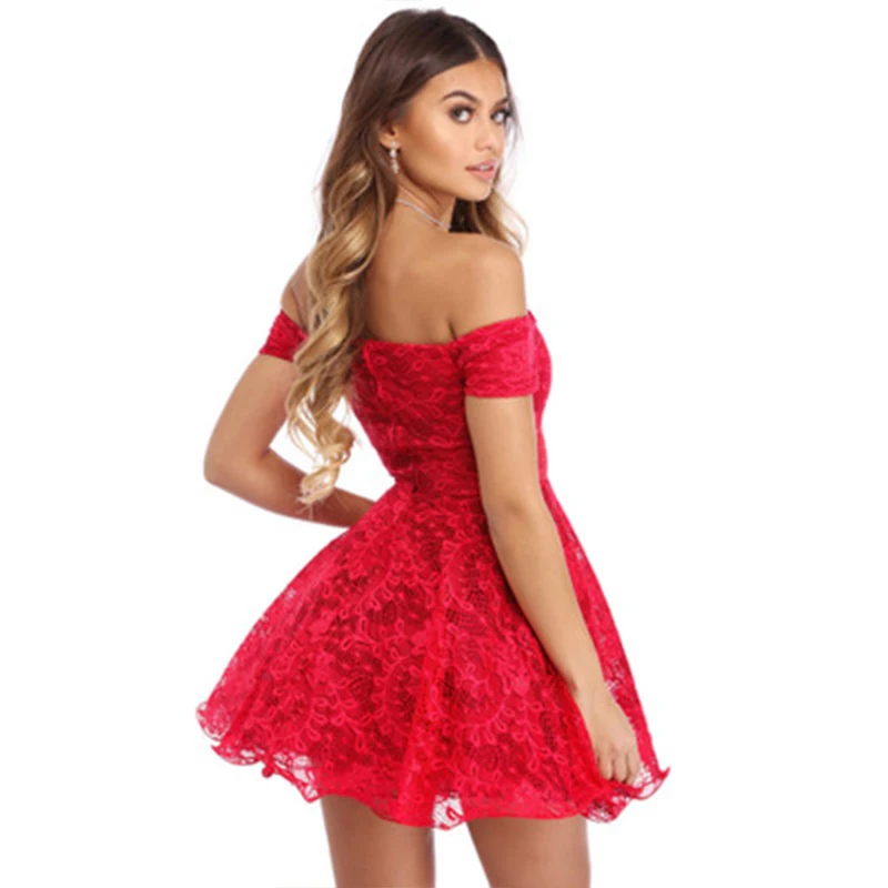 SCSECH Women Elegant Vintage Party Dresses Sexy Burgundy A-Line Cocktail Lace Dress Party Elegant Hollow Out wedding Dress D8B05 (7)