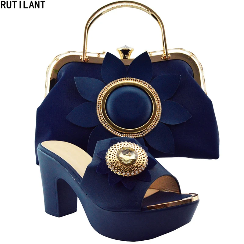 

Latest Design Italian Shoes with Matching Bag Set Decorated with Rhinestone Bag and Shoes Set Italy African Party Shoes with Bag