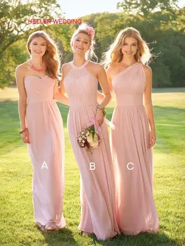 

Pink Bridesmaid Dresses Long Halter Top Floor Length Chiffon Bride Maid Dresses For Weddings Women Dress For Wedding Party