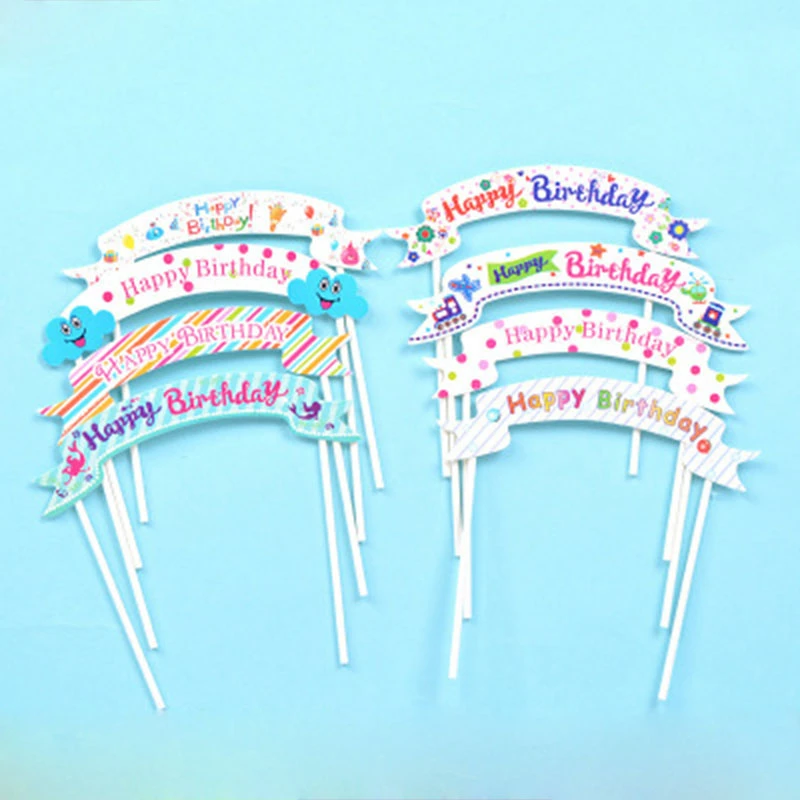 

5pcs/lot Cartoon Pictures Happy Birthday Cake Topper Love Gold Silver Cake Flag for Baby Shower Birthday Party Wedding Supplies