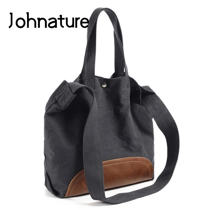 

Johnature 2019 New Literature And Art Women Canvas Bag Casual Tote Simple Large Capacity Solid Shoulder&Handbags Canvas Shopper