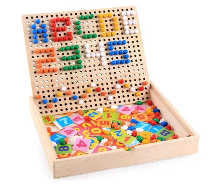 

Creative Mosaic Pegboard Mushroom Nail Number Puzzle Box Learning Clock Wooden Educational Math Toys for Children Kids