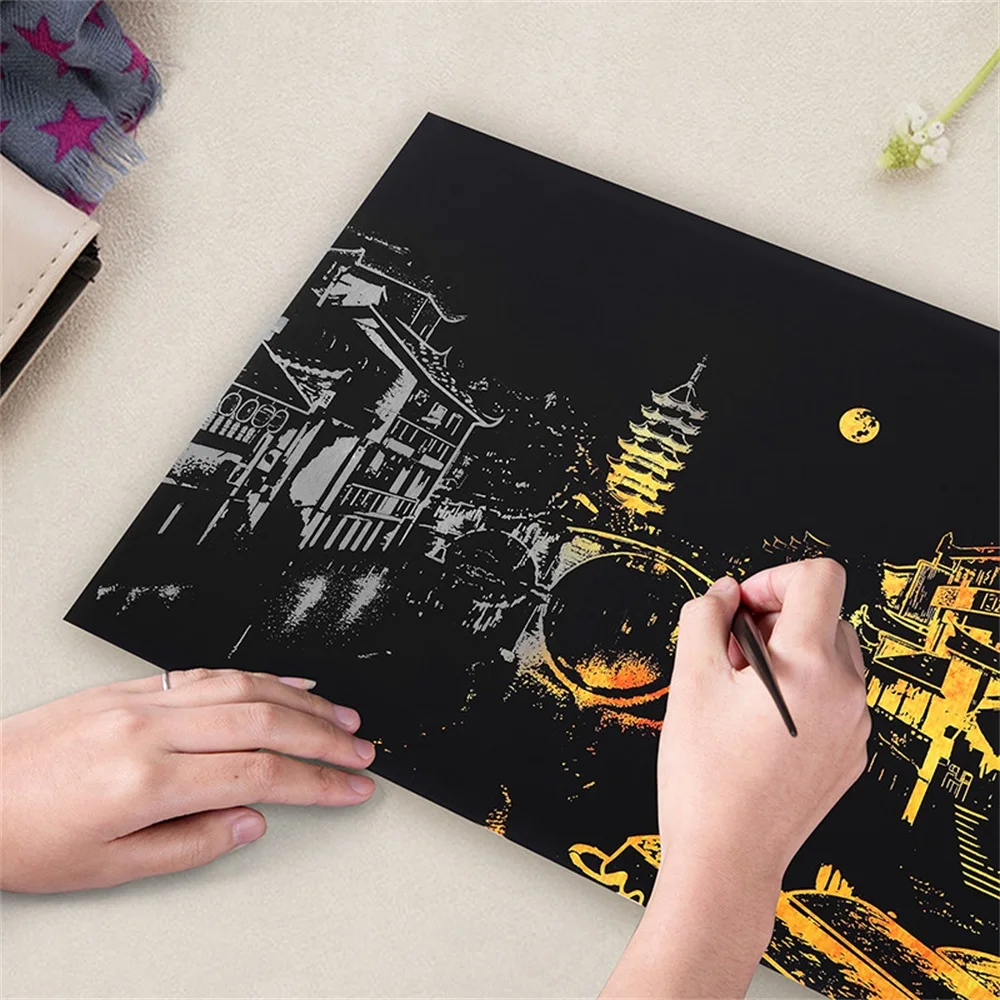 

City Scenery Scratch Pictures Postcard Decorative Scratching Painting Tower Scraping Paper Scraper Home Decor Birthday Gift