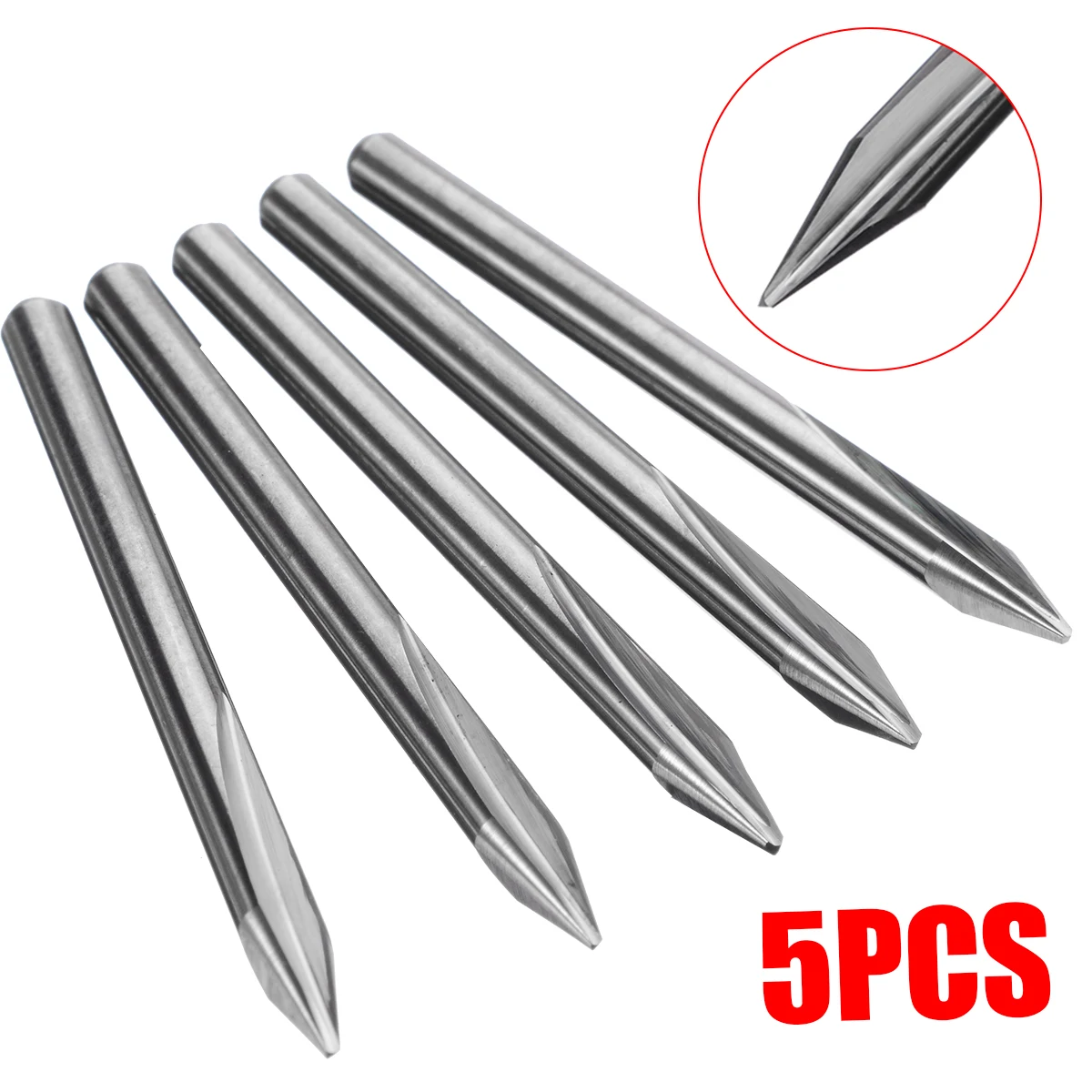 

5pc 30 Degree 3.175mm Shank Tungsten Carbide Double Flute Straight Engraving Bit for Wood CNC Carving V Bit Carving Machine Tool
