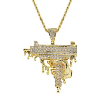 

Hip Hop Full AAA CZ Stone Paved Bling Ice Out CSGO CS GO Gun Pendants Necklace for Men Rapper Jewelry Gold Color