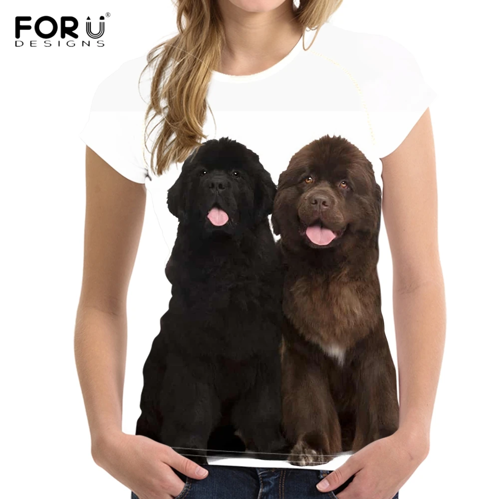 

FORUDESIGNS Casual Summer T Shirts Women Cute 3D Newfoundland Dog Print Female T-shirts Brand Designer Fitness Short Sleeve Tees