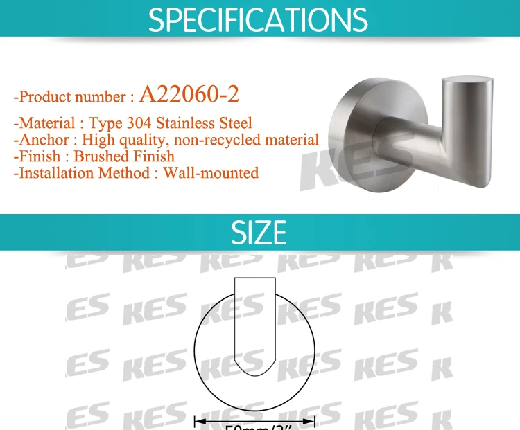 KES SUS 304 пальто из нержавеющей стали/Крючок для халата настенное крепление современный отель стиль Матовый Отделка, A22060-2