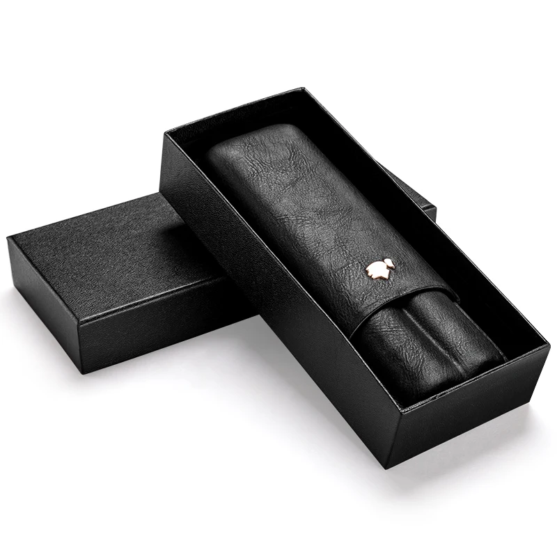 Чехол для сигар, портативный, из коровьей кожи, для сигар, увлажняющий чехол, для сигар, можно разместить 2 палочки, Подарочная коробка, CF-0306