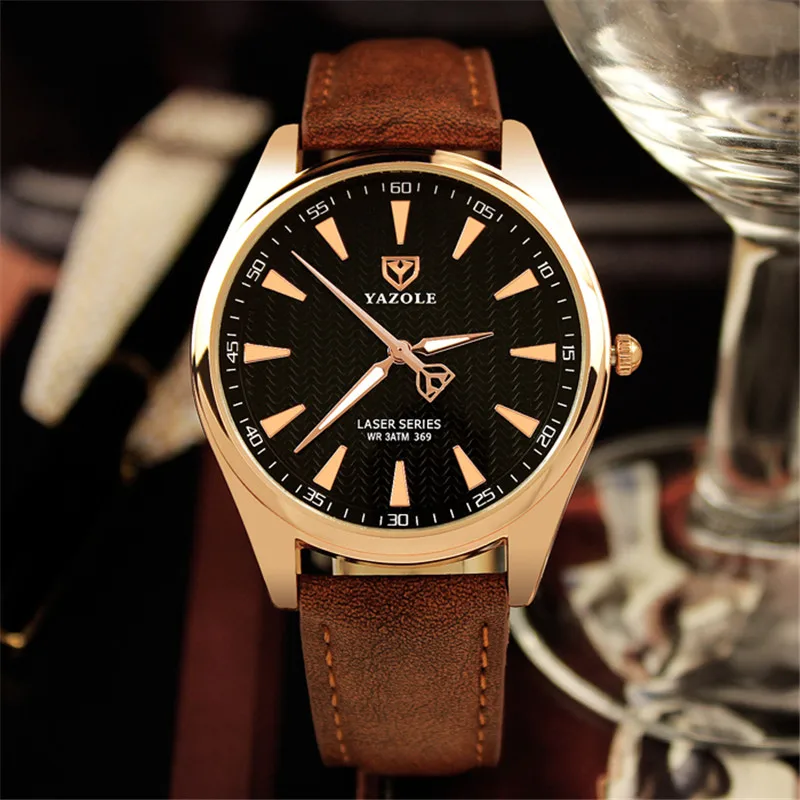 

YAZOLE men's watch Fashion Brand round dial Watches men luxury Leather black white buckle luminous table needle Quartz men watch