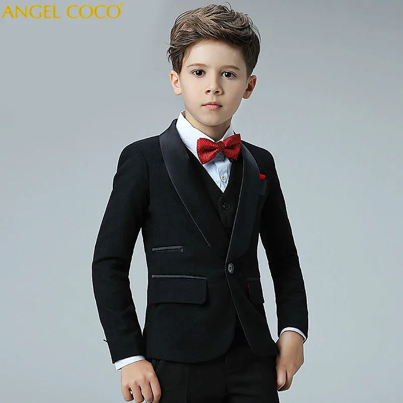 

5 Piece 2019 New Boy Flower Girl Wedding Suit Korean Boys Prom Suits British Children Suit Costume Enfant Garcon Mariage Tuxedo