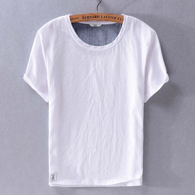 

2019 Summer mens casual short sleeve linen t-shirt loose cool trend mens t shirt solid sunscreen tshirt male tops camisa chemise