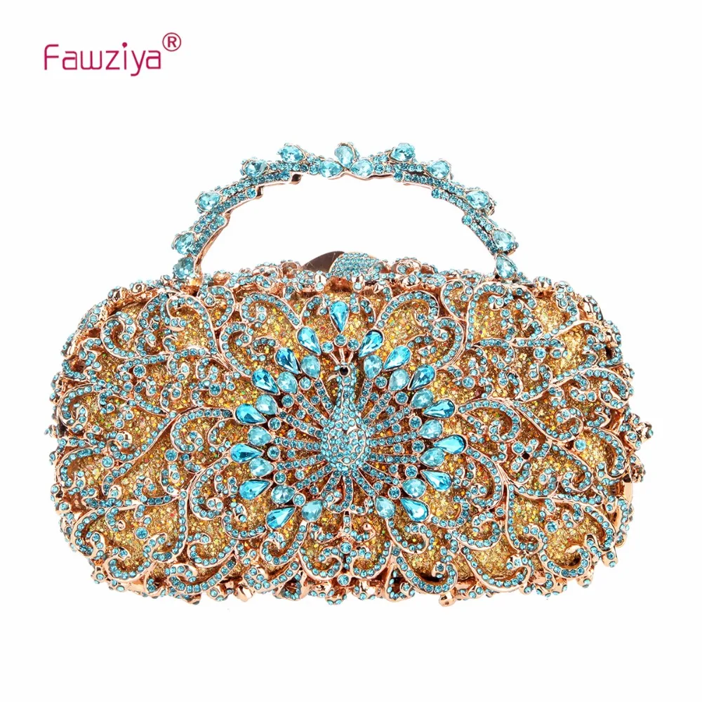 Fawziya Peacock Metal Handle Clutch Purses For Women Evening Bagsin