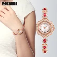 Skmei Quartz movement Women s Fashion 30M Waterproof Copper plating Inlaid rhinestone Glass mirror Time