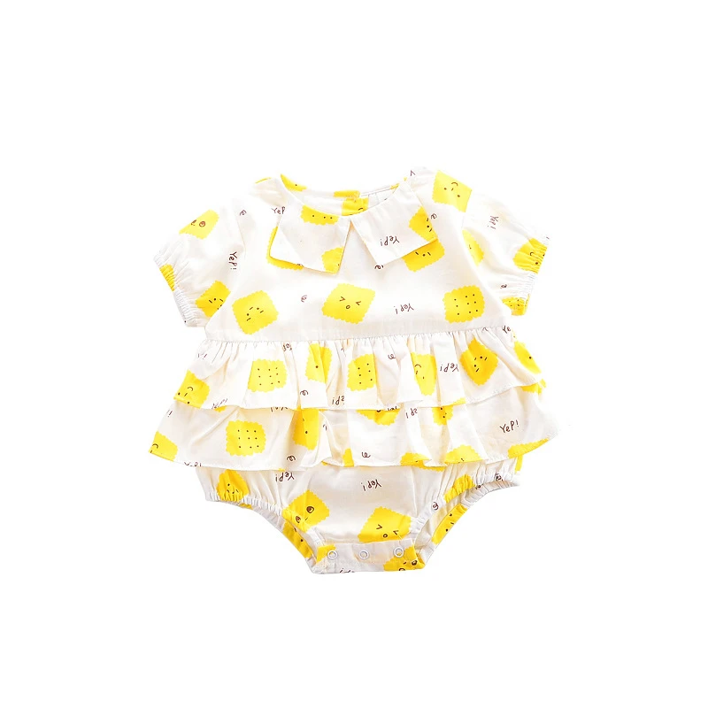 Детские комбинезоны из хлопка с короткими рукавами и желтым кружевным декором; Лидер продаж; сезон весна-лето