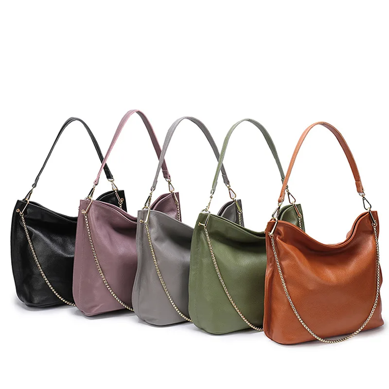 الجلود دلو حقيبة المرأة حقائب حقائب كتف الإناث جلد طبيعي مستحضرات تجميل السيدات رسول كبيرة سلسلة أعلى-حقائب بيد