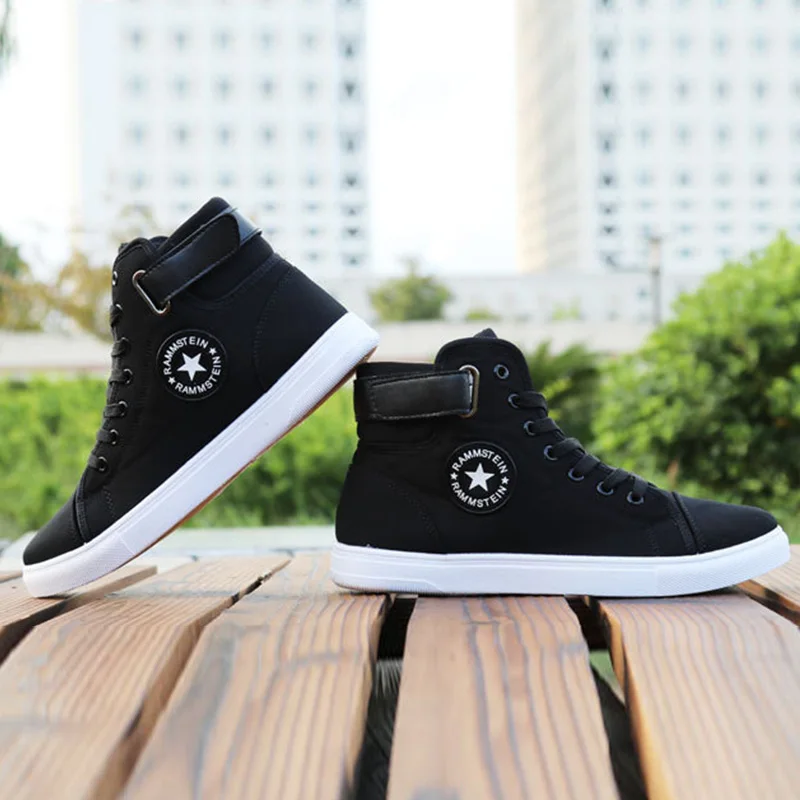 Mens High-top Canvas Shoes Men 2019 New Spring Autumn Top Fashion Sneakers Lace-up High Style Solid Colors Man Black Shoes KA853