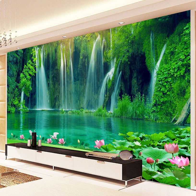 不織布の壁紙 カスタムメイドの壁装材 3d風景画 滝 テレビの背景 リビングルーム Cover Wallpapers Wall Covering Wallpaper3d Waterfall Aliexpress