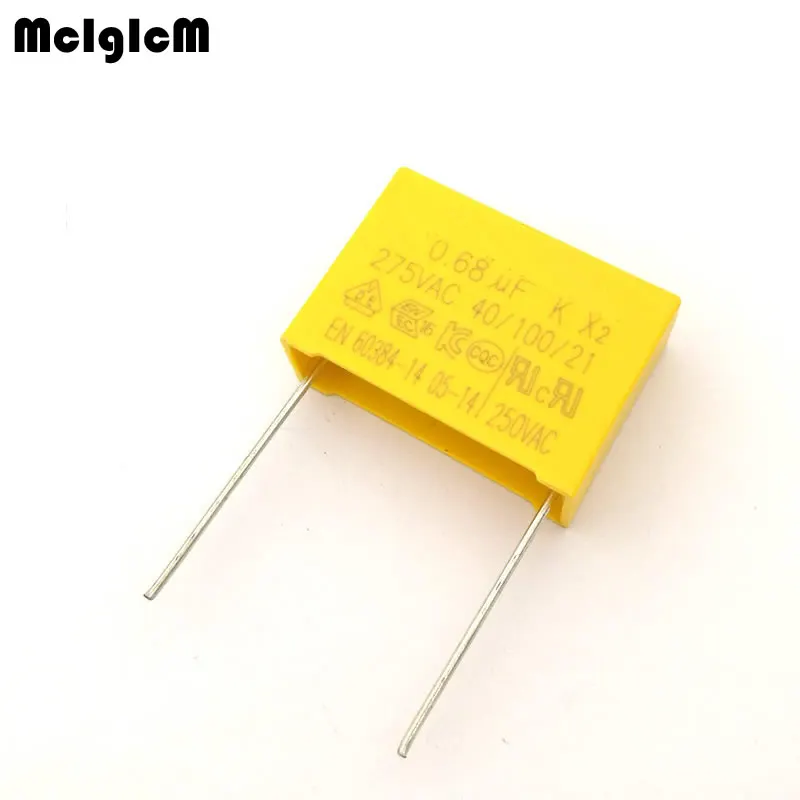 MCIGICM 0.68uF 10pcs capacitor X2 capacitor 275VAC Pitch 22mm X2 Polypropylene film 0.68uF