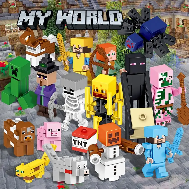 Minecraft 16Pcs Compatible legoings Building Blocks Toys Steve Alex Zombie Skeleton Weapon Action Figures Gift Toys for children Minecraft 16Pcs Compatible legoings Building Blocks Toys Steve Alex Zombie Skeleton Weapon Action Figures Gift Toys for children
