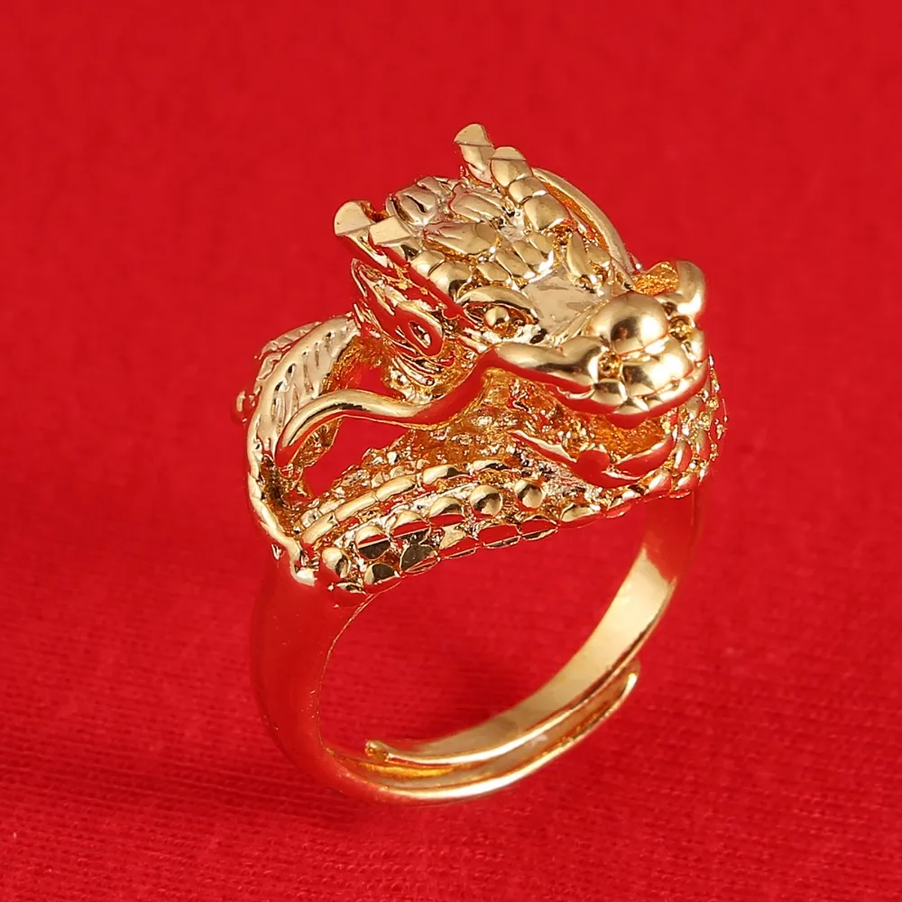 

Cool Men Head Dragon Ring Gold Color Brass Animal African Party Wedding Ring Jewelry Gifts