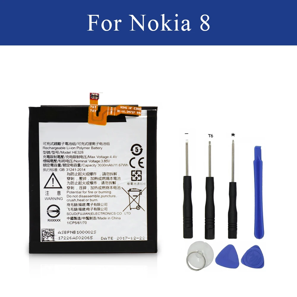Новая сменная батарея HE328 для Nokia 8 Nokia8 Li-Ion Akku 3030 mAh с инструментами | Мобильные