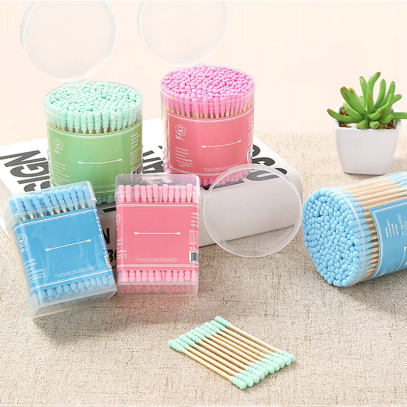 

200pcs/Lot Candy Color Soft ThreadDouble-head Cotton Swabs Stick Bamboo handle Personal Hygiene Care Makeup Tools