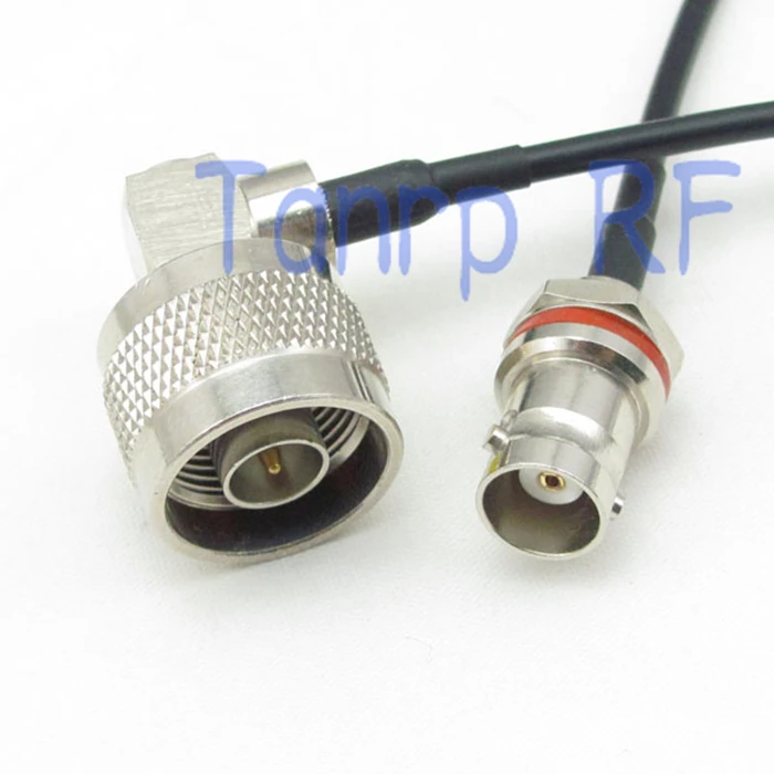 8in N male right angle to mini BNC female with nut bulkhead RF