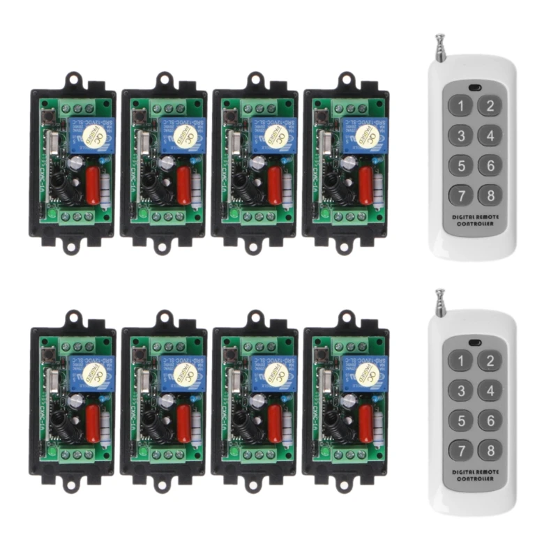 

220V 8CH RF Wireless Remote Control Learning Code 8 Receivers With 2 Transmitters