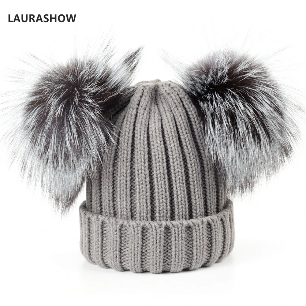 Женская шапка с помпоном из натурального меха lauriashow зимняя брендовая двумя