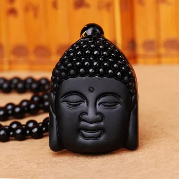 

5pcs Wholesale Buddha Head Chinese Handmade Natural 3A Black Obsidian Carved Amulet Lucky Pendant Necklace Fashion Jewelry Reiki