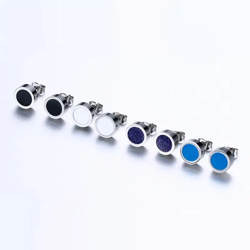 

4 Pairs Mens Stud Earrings Set Stainless Steel Round Piercing Pendientes Brincos Earring 8MM Fashion Jewelry Accessories Brincos