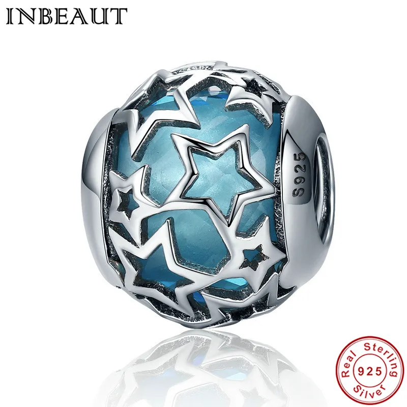 

INBEAUT Trendy 925 Sterling Silver Blue Star Charm with S925 Stamp Women Fashion Chain Beads fit Pandora Bracelet Female Gift