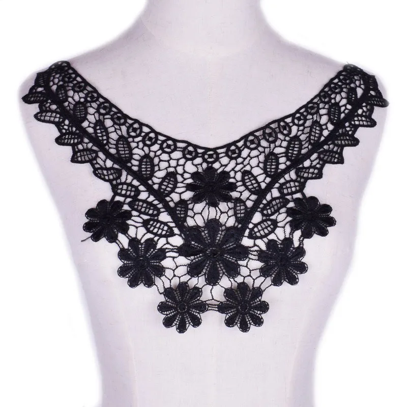 Black Embroidery Flower Lace Neckline Fabric DIY Lace Collar Sewing