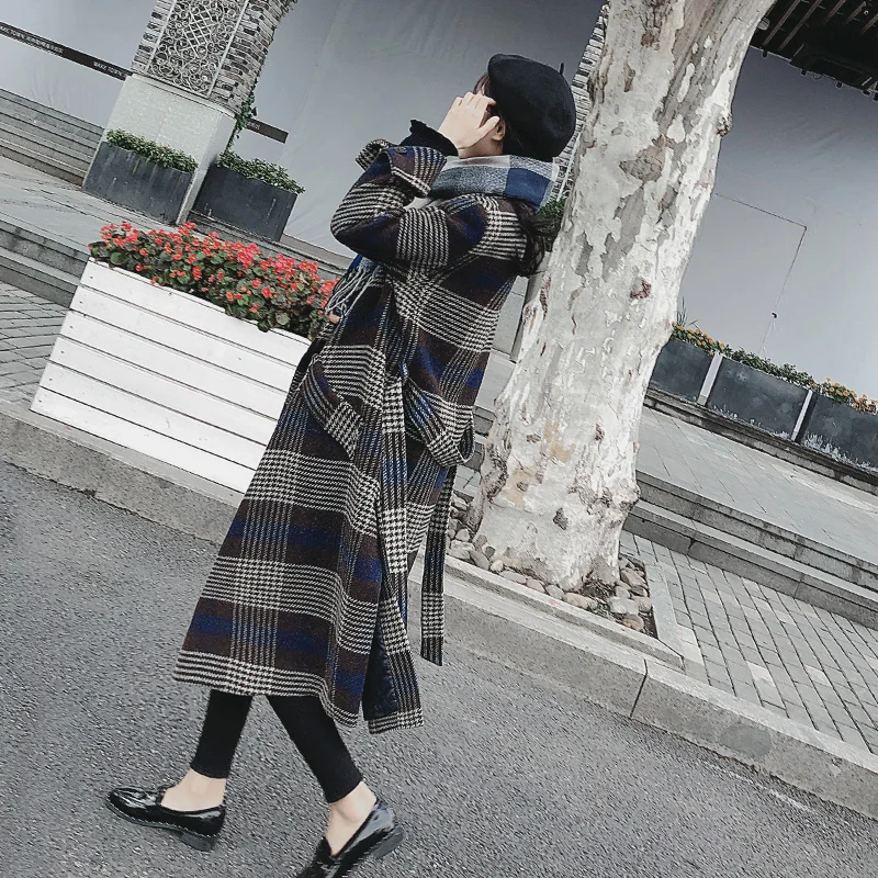 New Women's Wool Coat Autumn Winter 2018 Fashion Classic Plaid Patchwork Woolen Jacket Slim Thicken Long Outerwear Female Coats