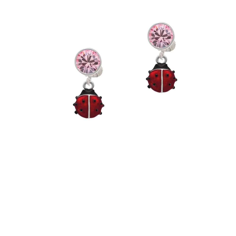 Mini Red Translucent Ladybug Crystal Clip On Earrings (3)
