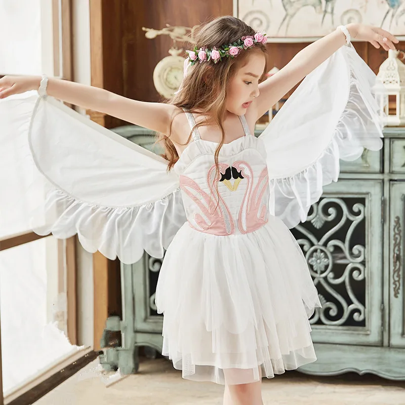 Летнее платье для девочек; детская одежда; праздничное платье для девочек; Детские бальные платья; одежда из сетчатой ткани с крыльями