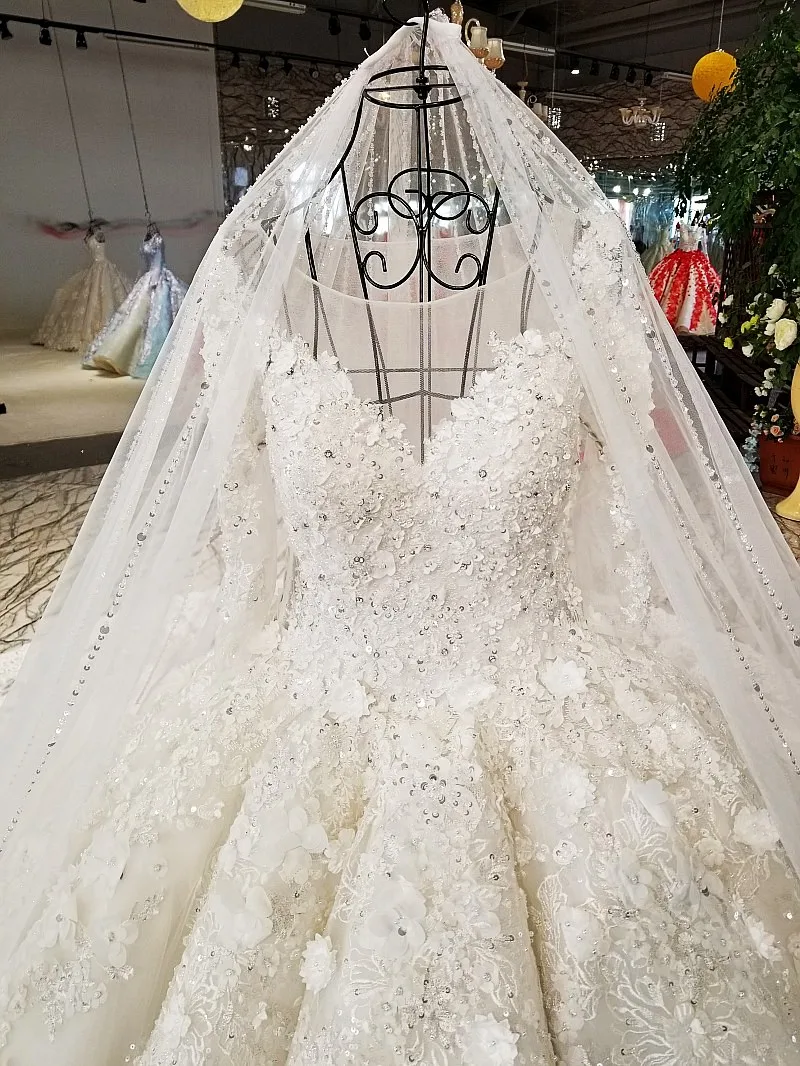 LS9879 свадебный халат2018 бальное платье свадебное платье с ручной работы цветы o шеи с длинными рукавами свадебные свадебные платья с длинным поездом как фотографии