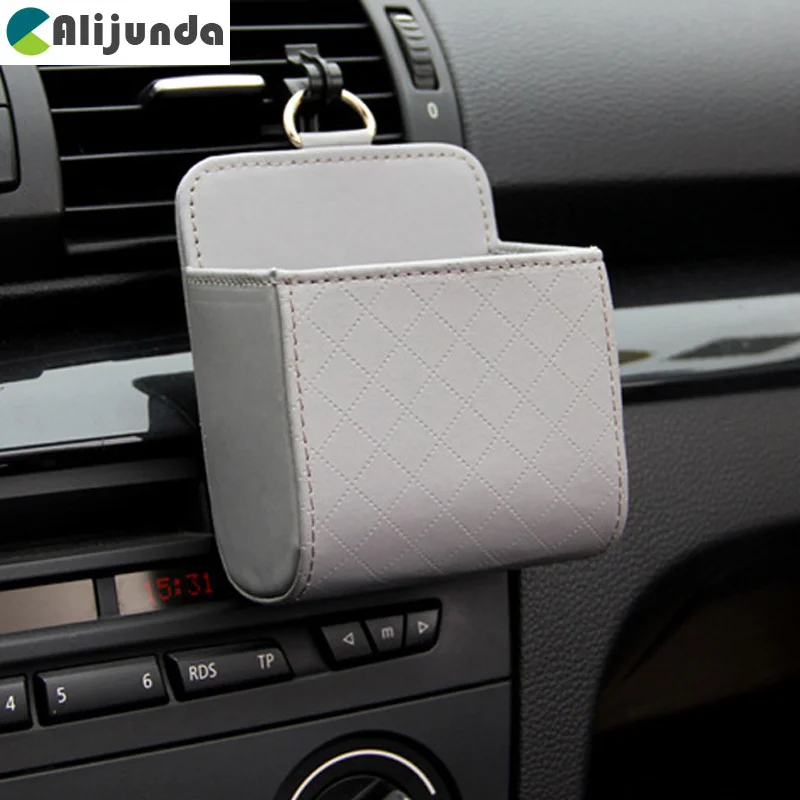 Car organizer box bag air outlet Dashboard hanging leather universal interior accessories for Skoda Octavia Fabia Rapid Superb