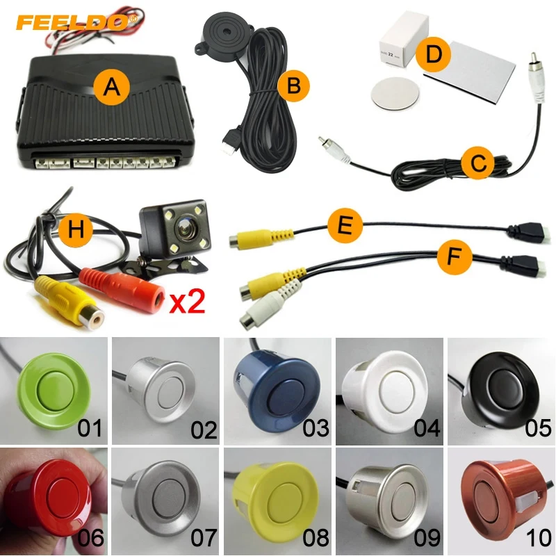 FEELDO Car 6 Sensors Parking Sensor 2pcs CCD 4 LED font b Camera b font Dual