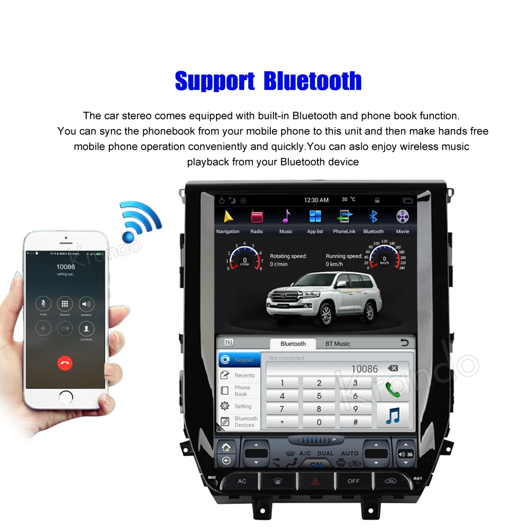 Sale Krando Android 8.1 12.1" Vertical screen car audio radio player for Toyota Land Cruiser 2016+ GPS navigation with bluetooth 3