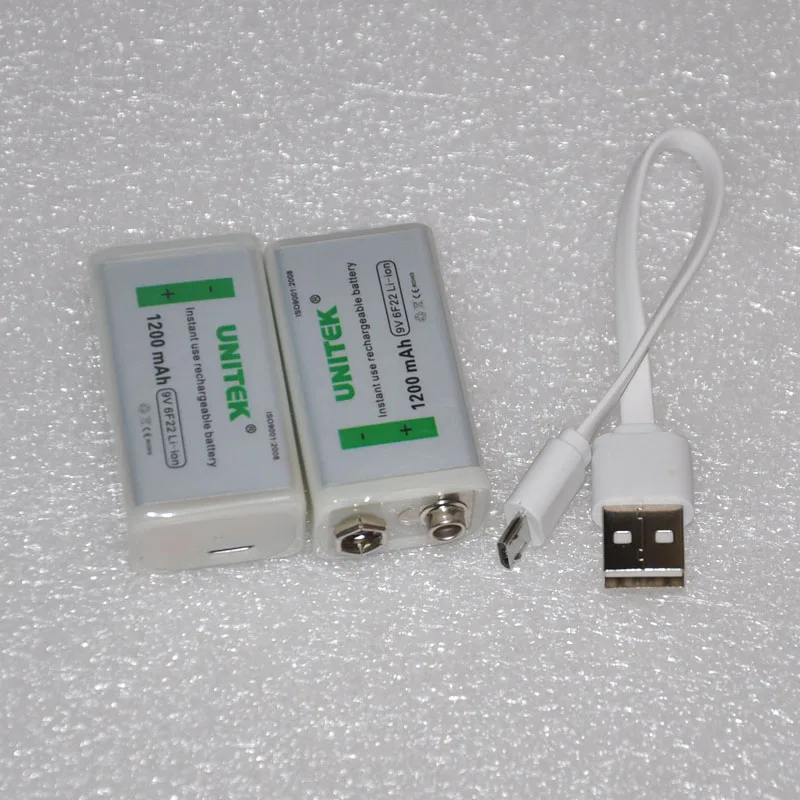 En Ligne 2 pcs USB 9 v batterie lithium ion rechargeable 1200 mah 6F22 li ion cell + câble pour micro Guitare EQ fumée multimètre