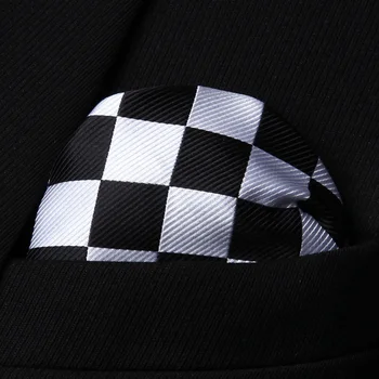 

HC351L White Black Check Men 100% Silk Party Handkerchief Pocket Square Hanky