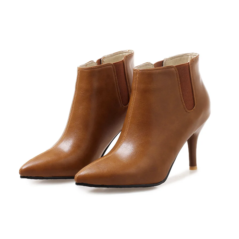 

Brand New Women Shoes Ankle Boots Plus Big Size 11.5 High Quality PU Shoes High Thin Heels Pointed Toe BA-ASCP-08-14