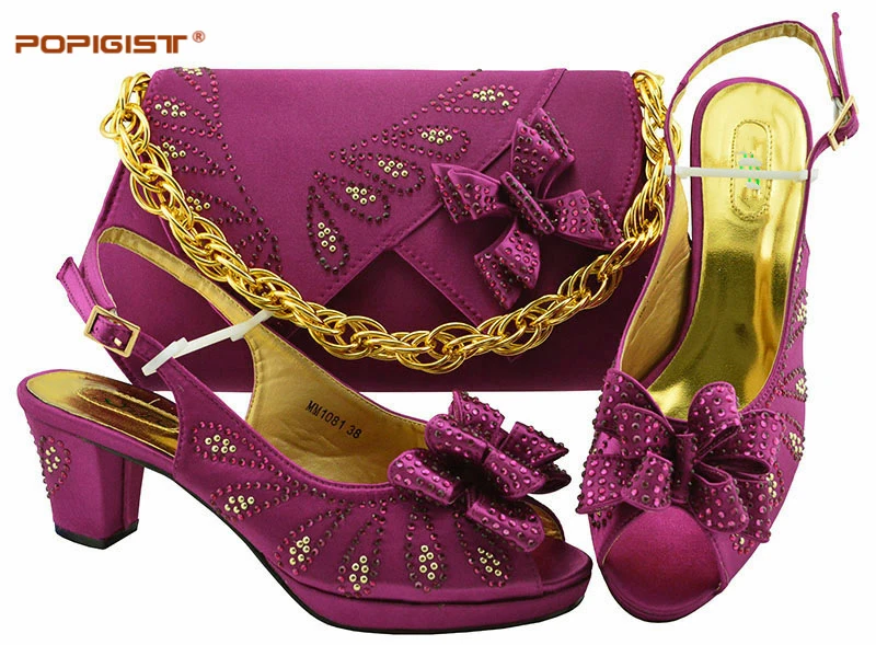 Pour Pu Rose magenta fuchsia En Sacs Ensemble Cuir purple Africain De Italiennes Sac Blue Chaussures dark Green Nigérians Et Couleur Assorties Royal Femmes gold pink Mariage AwrqYA