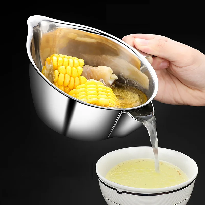 304 нержавеющая сталь Разделение масла чаша масляной фильтр чайник смазка жир и водоотделитель масло для кухни-skimming артефакт